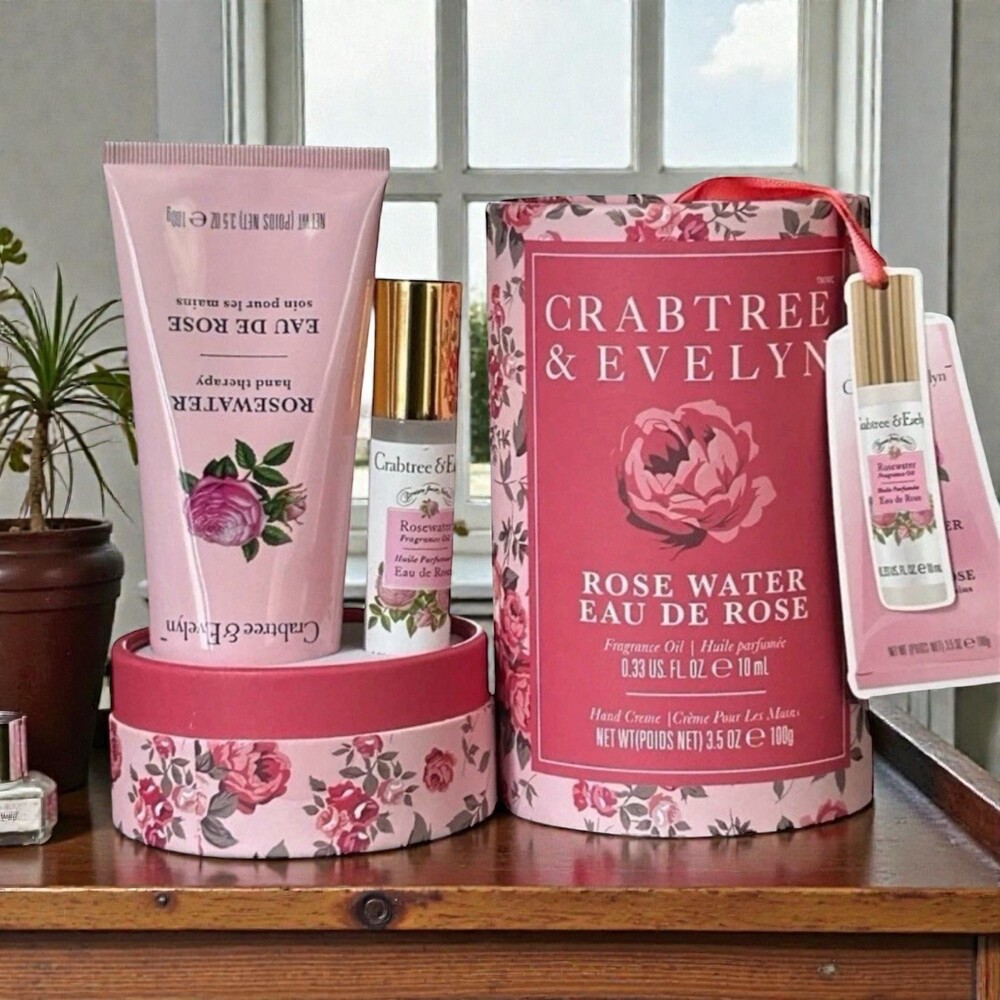 Crabtree & Evelyn Rosewater Fragrance Roller + Hand Cream Gift Set New Sealed